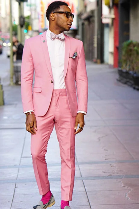 Handsome Pink Wedding Suit For Groom With One Button New