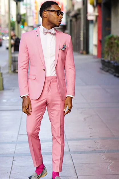 Handsome Pink Wedding Suit For Groom With One Button New