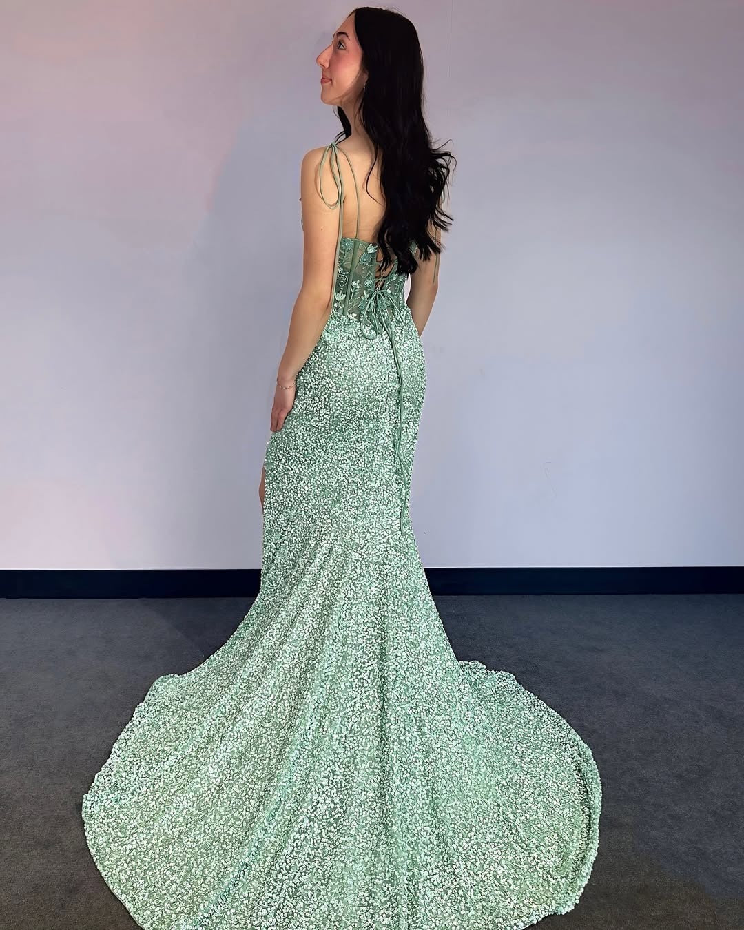 Mermaid Sweetheart Party Dress with Slit Spaghetti Straps Backless Prom Gowns