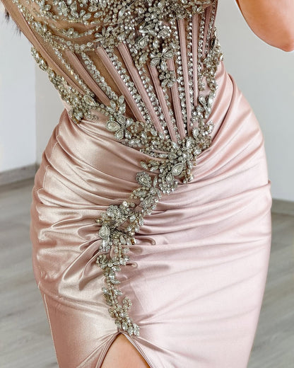Women's Mermaid Satin Beaded Prom Dresses
