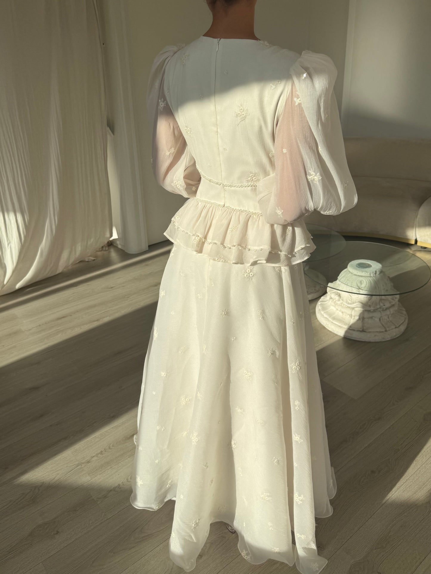 Ivory V Neck Long Sleeves Vintage Evening Formal Dress