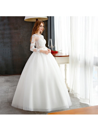 Open Back Lace Ball Gown Long Sleeve Wedding Dress