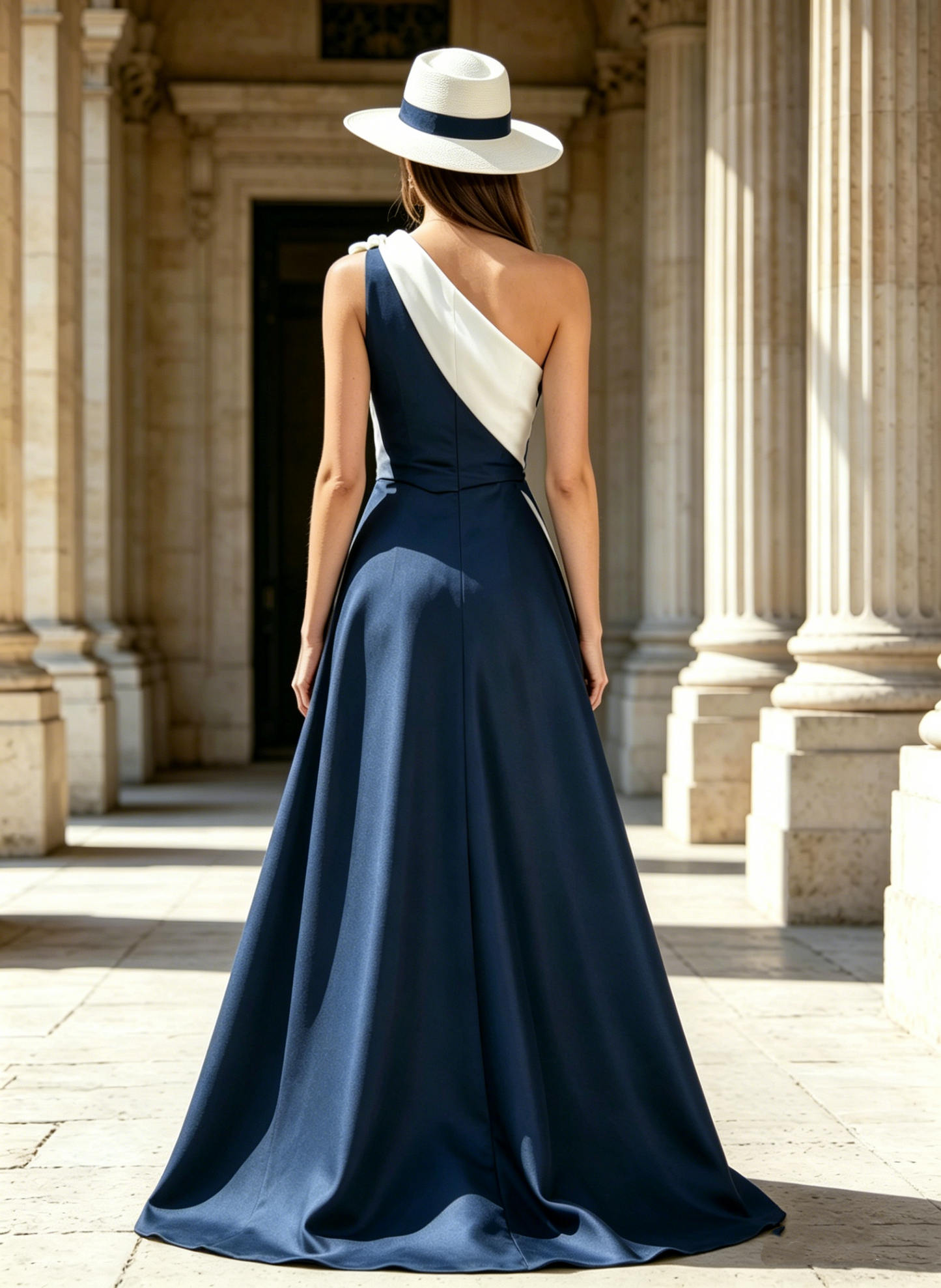Elegant Two-Tone One Shoulder Satin Evening Gown