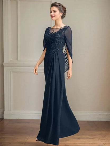 A-Line Scoop Floor-Length Mother of the Bride Dress