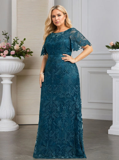 A-line Scoop Neck Floor-Length Lace Evening Dress With Appliques