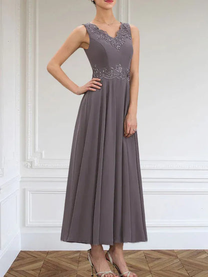 A-line V-Neck Ankle-Length Chiffon Mother of the Bride Dress