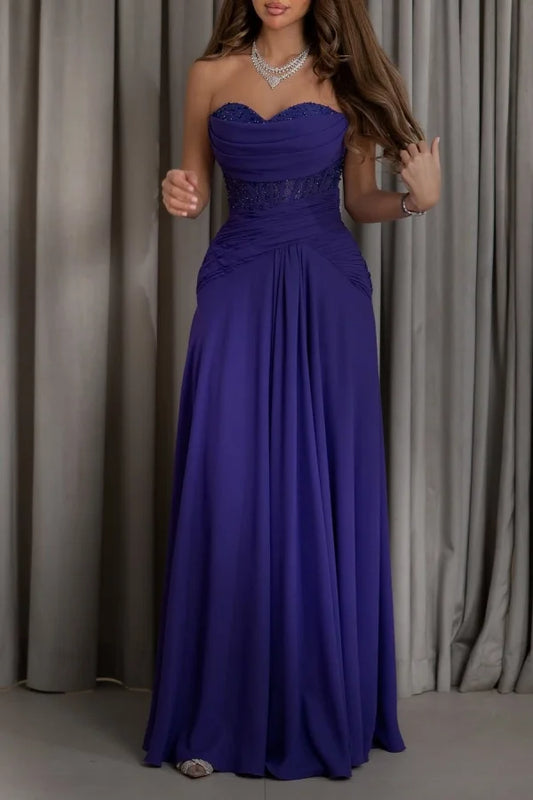 Purple Sweetheart Beaded Pleated Prom Dress