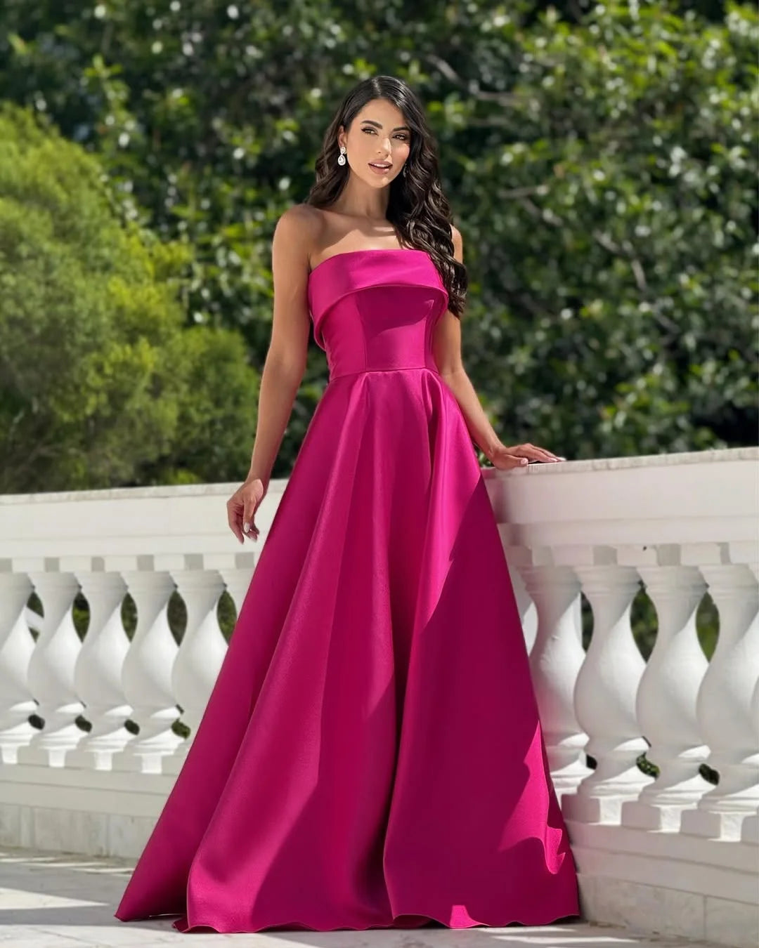 Fuchsia A-Line Strapless Folded Neckline Prom Dress ZT0741