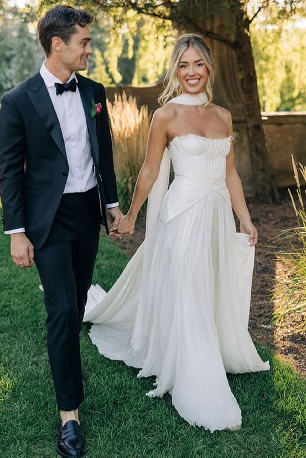 Bohemian Sheath Ruffled Chiffon Long Wedding Dresses