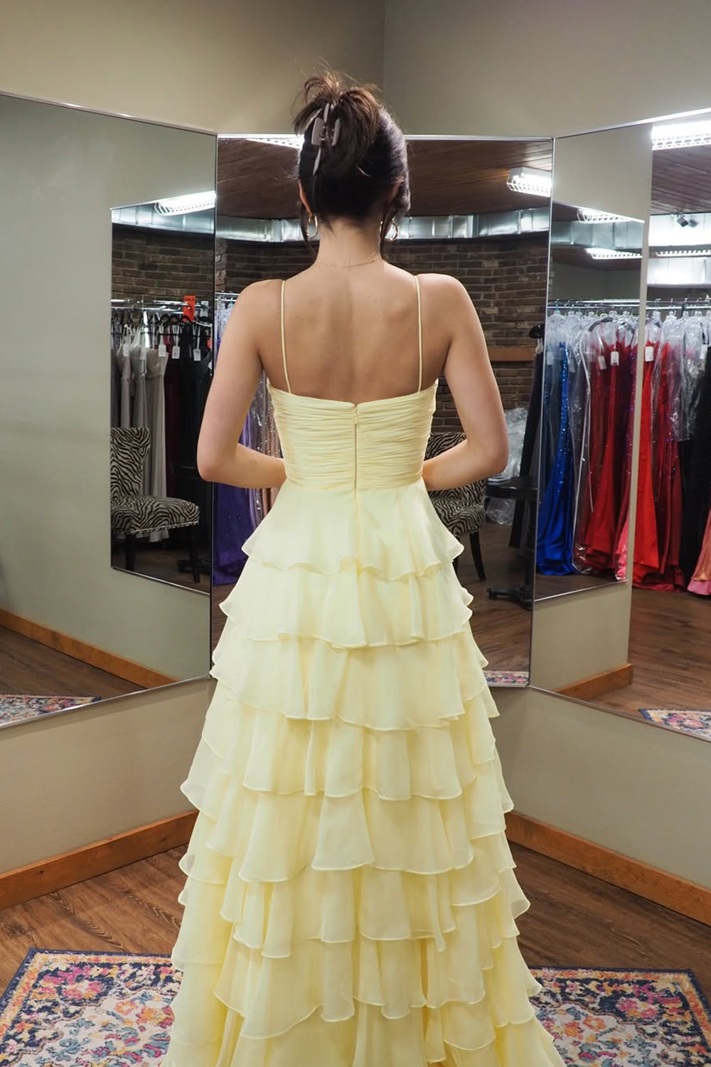 Cute A Line Sweetheart Pink Chiffon Tiered Long Prom Dress