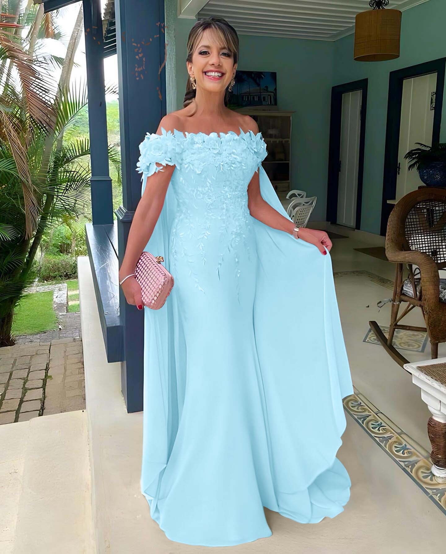 Off the Shoulder Sleeveless Long Mermaid Prom Dress With Appliques