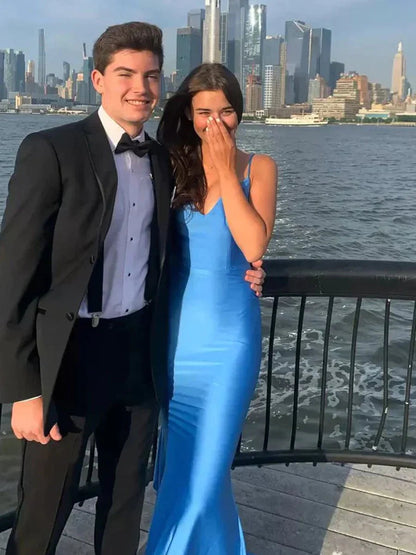 Gorgeous Mermaid V Neck Satin Prom Dress