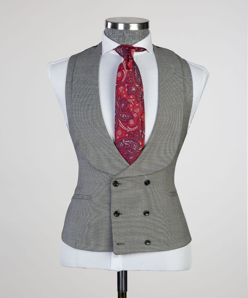 Eugene Latest Design Gray Peaked Lapel Three Pieces Men Suits