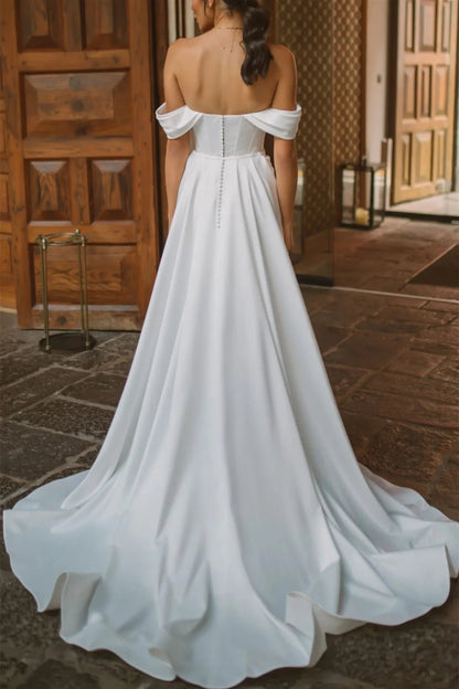 Off-Shoulder Sweetheart Satin Wedding Dress