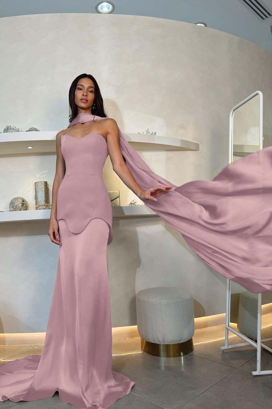 Halter Strapless Sleeveless Long Mermaid Prom Dress With Pleated