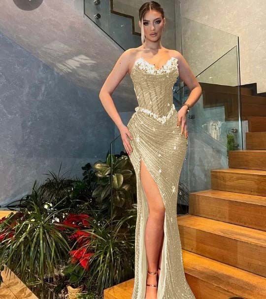 Sweetheart Strapless Sleeveless High Split Prom Dress
