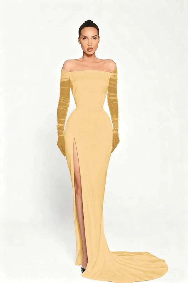 Black Long Sleeves Split Strapless Evening Dress ZT0409