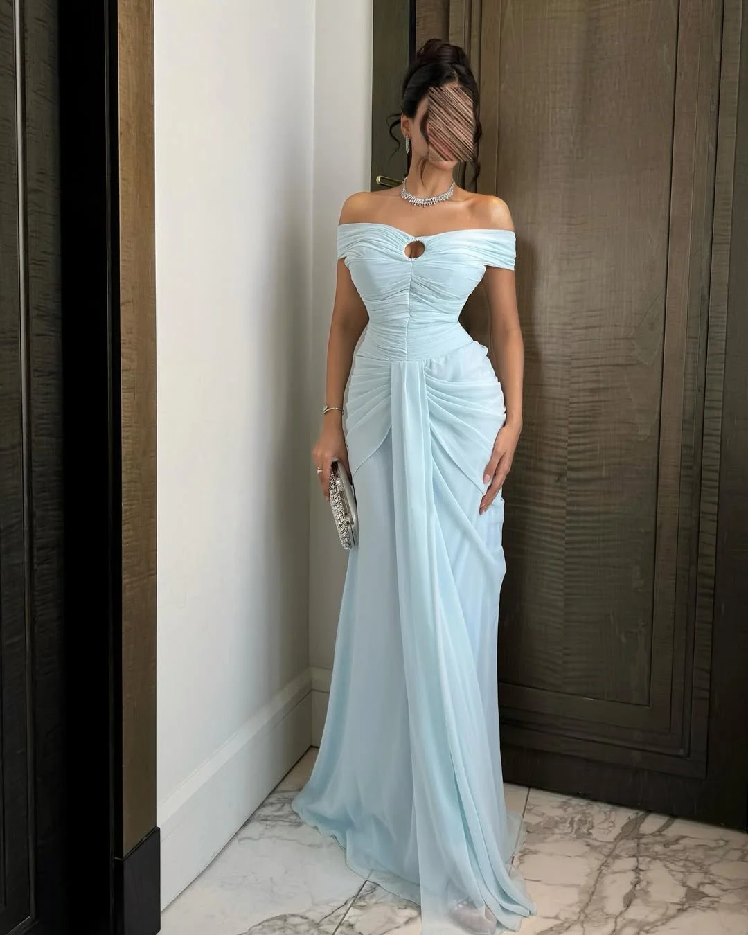 Chiffon Off-The-Shoulder Strapless Sleeveless Long Mermaid Prom Dress