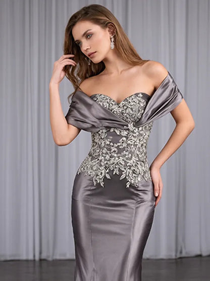Evening Dress Grey One Shoulder Embroidery Mermaid Dress