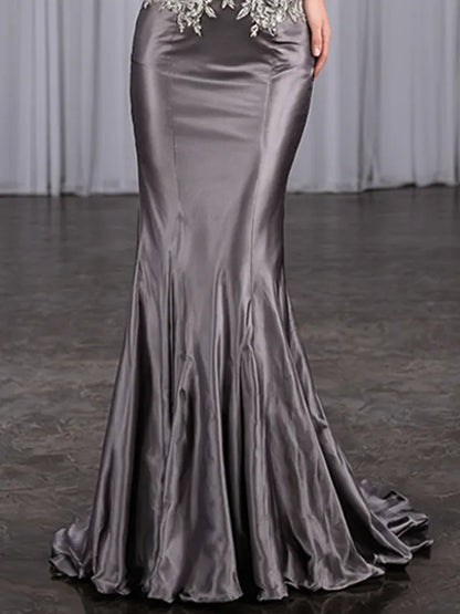 Evening Dress Grey One Shoulder Embroidery Mermaid Dress
