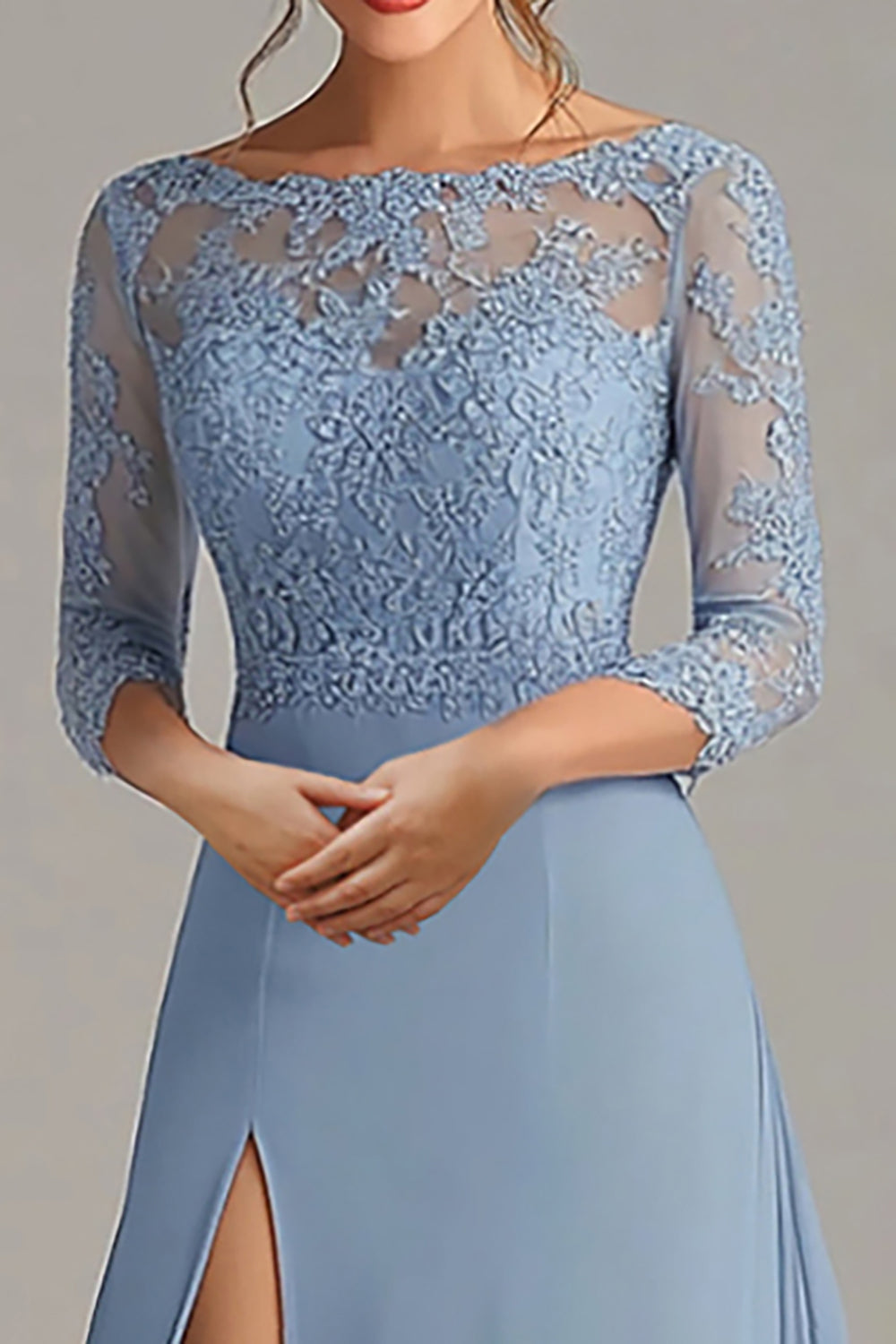 Elegant Dusty Blue A-Line Scoop Long Chiffon Mother Of the Bride Dress