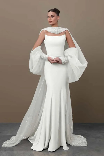 Chic Sky Blue Spaghetti-Straps Mermaid Prom Dress With Tulle Appliques Train