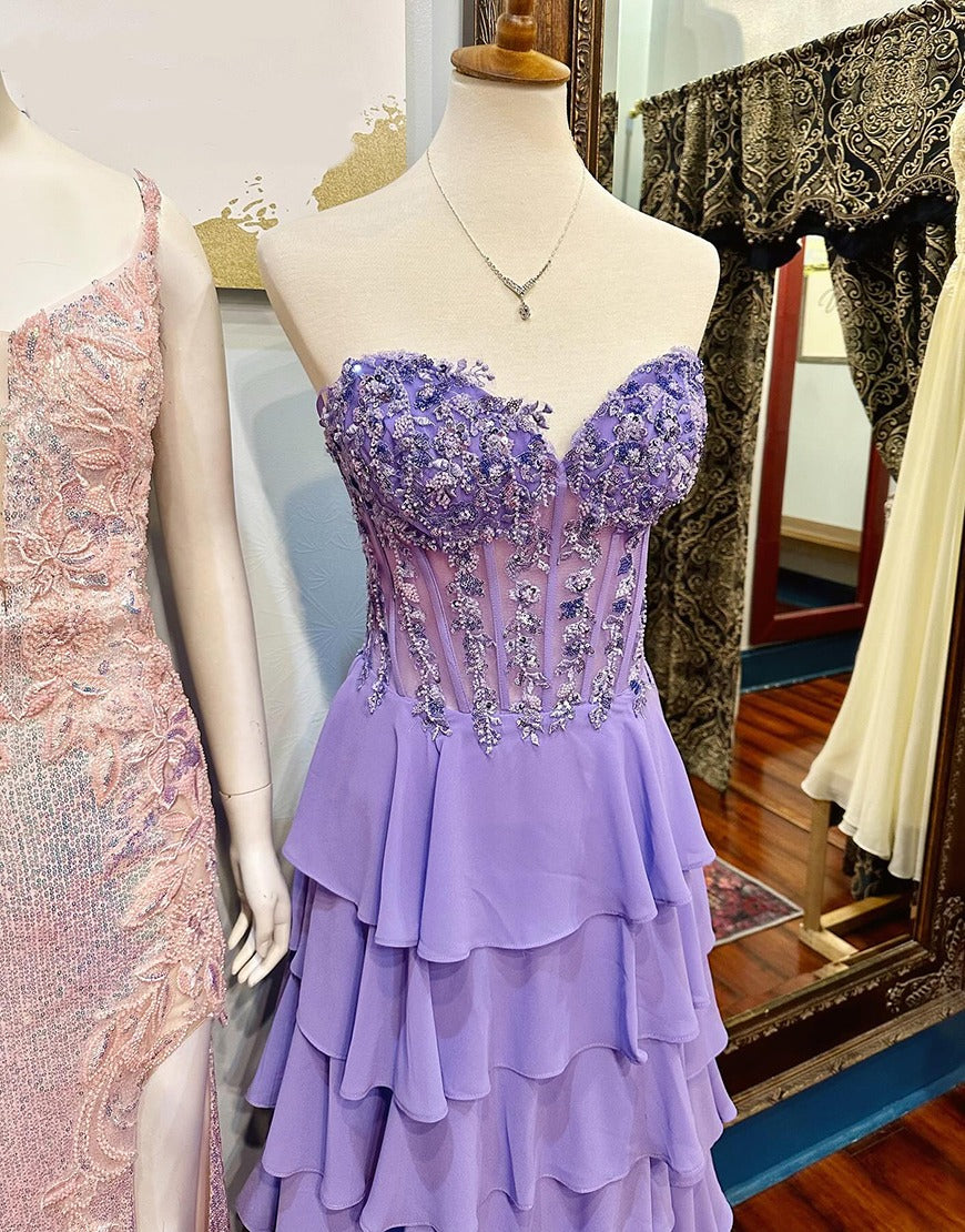 Sparkly Lilac A-Line Prom Dresses Long