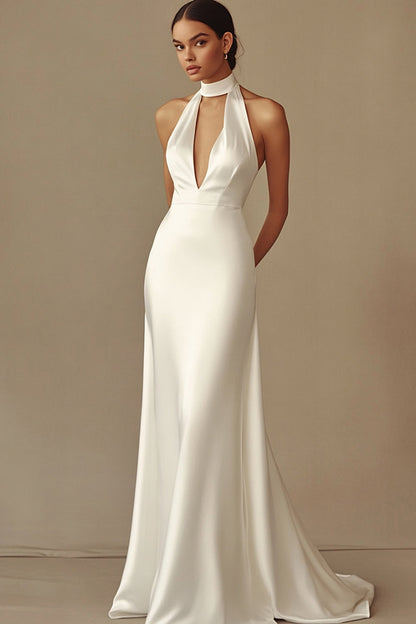Satin Trumpet Satin Long Backless Rehearsal Dinner Dress