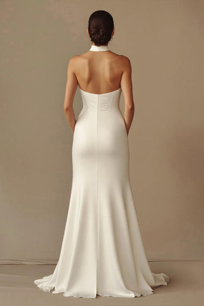 Satin Trumpet Satin Long Backless Rehearsal Dinner Dress