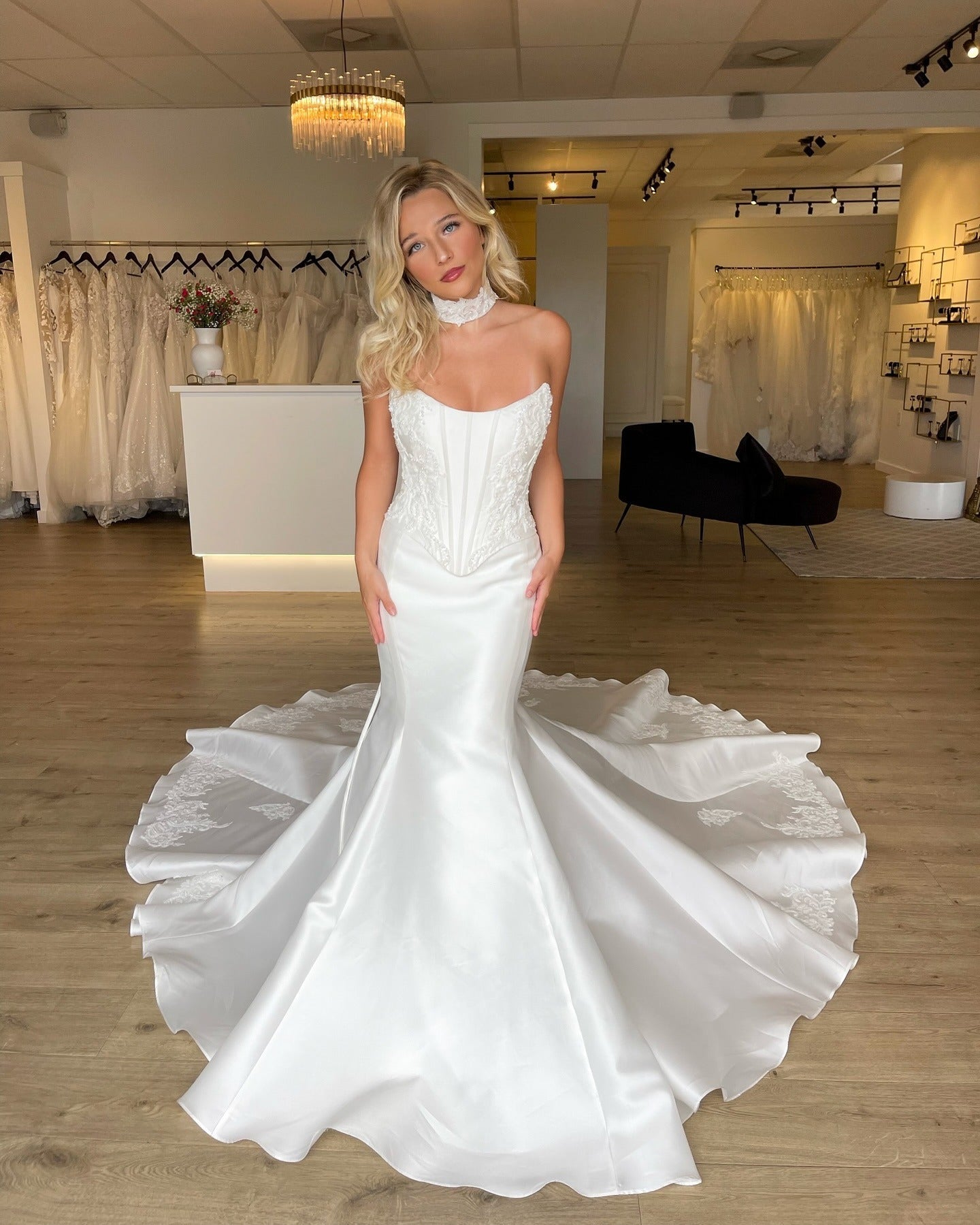 Satin Corset Lace Appliqued Wedding Dress