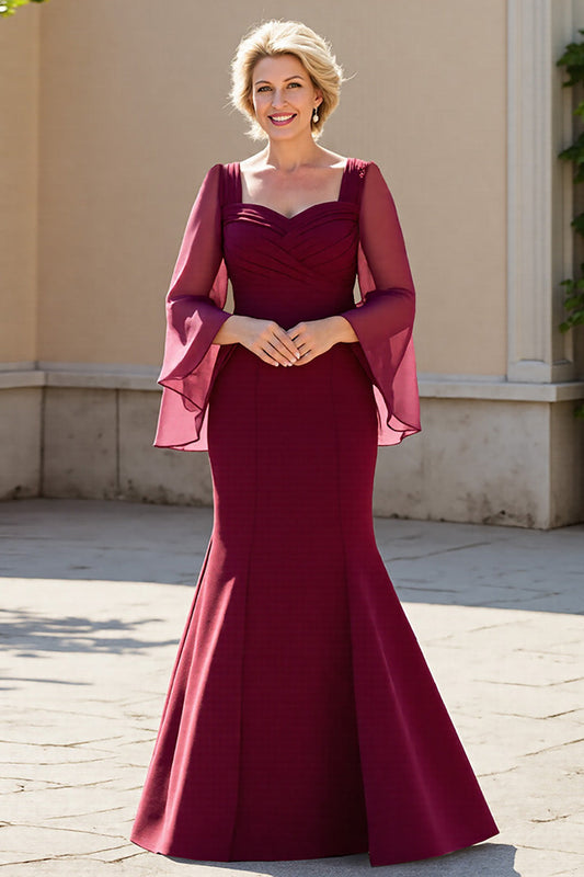 Burgundy Mermaid Chiffon Mother of the Bride Dress