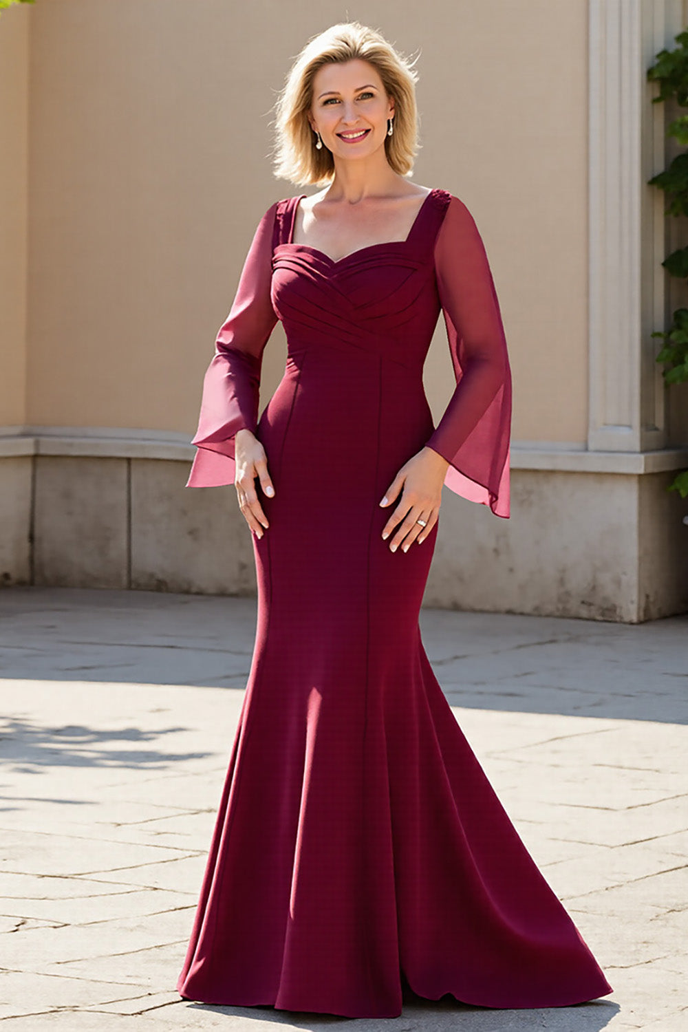 Burgundy Mermaid Chiffon Mother of the Bride Dress