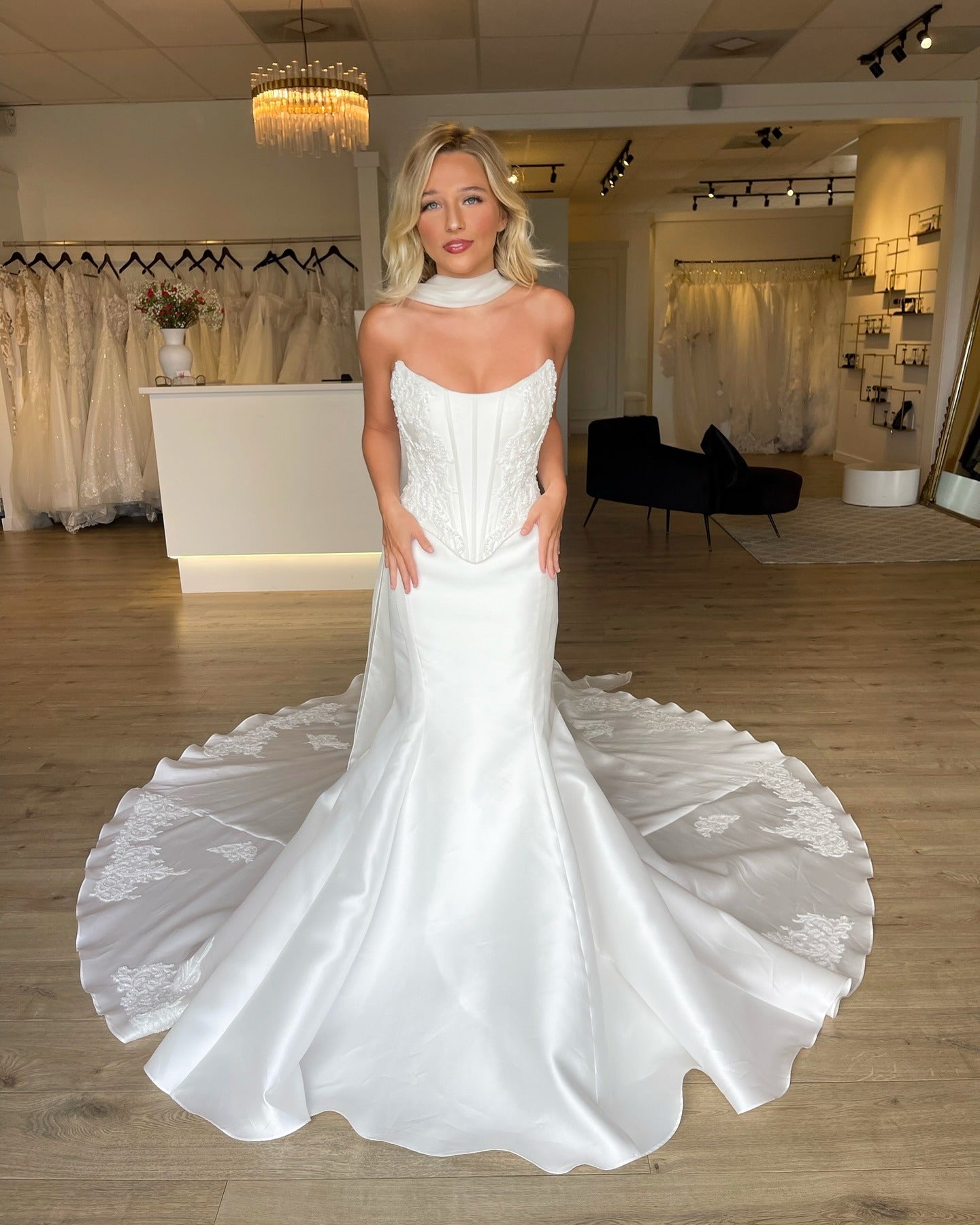 Satin Corset Lace Appliqued Wedding Dress