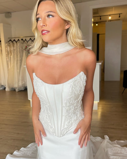 Satin Corset Lace Appliqued Wedding Dress