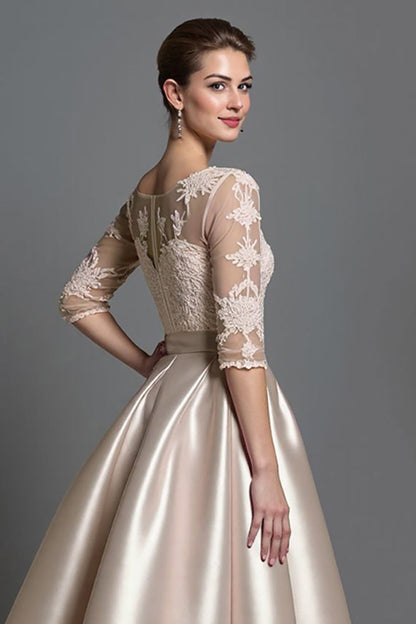 Apricot Satin A Line Long Mother of the Bride Dress with Lace