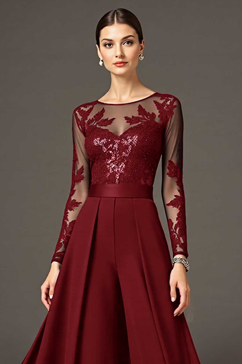 Black A Line Chiffon Long Mother of the Bride Jumpsuits with Lace