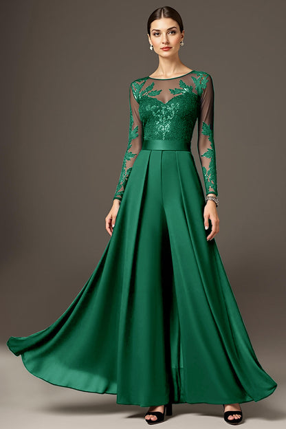 Black A Line Chiffon Long Mother of the Bride Jumpsuits with Lace