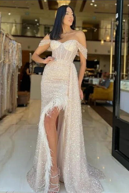 Charming Champagne Sequined Prom Dress