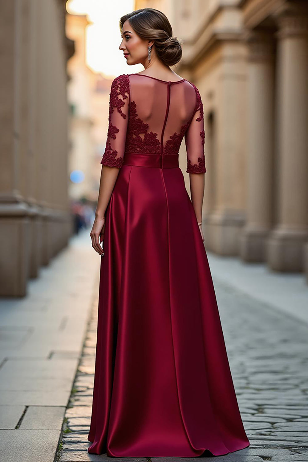Dark Red Satin A Line Maxi Mother of the Bride Dress with Appliques