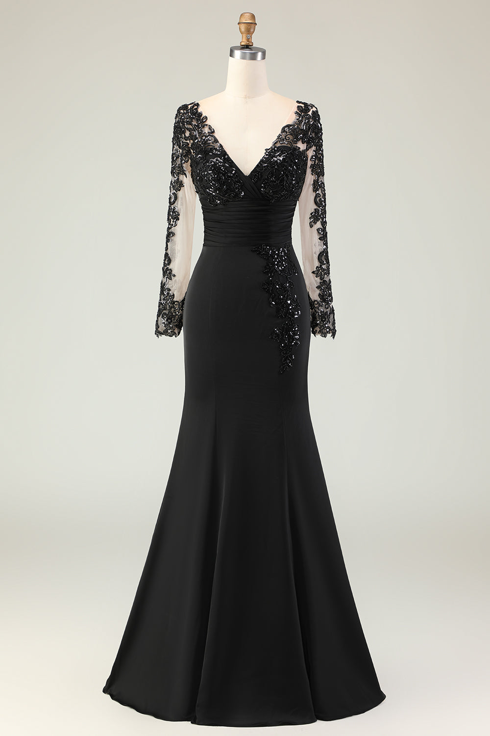 Mermaid V-Neck Long Black Mother of the Bride Dress