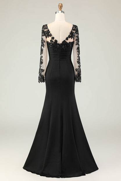 Mermaid V-Neck Long Black Mother of the Bride Dress