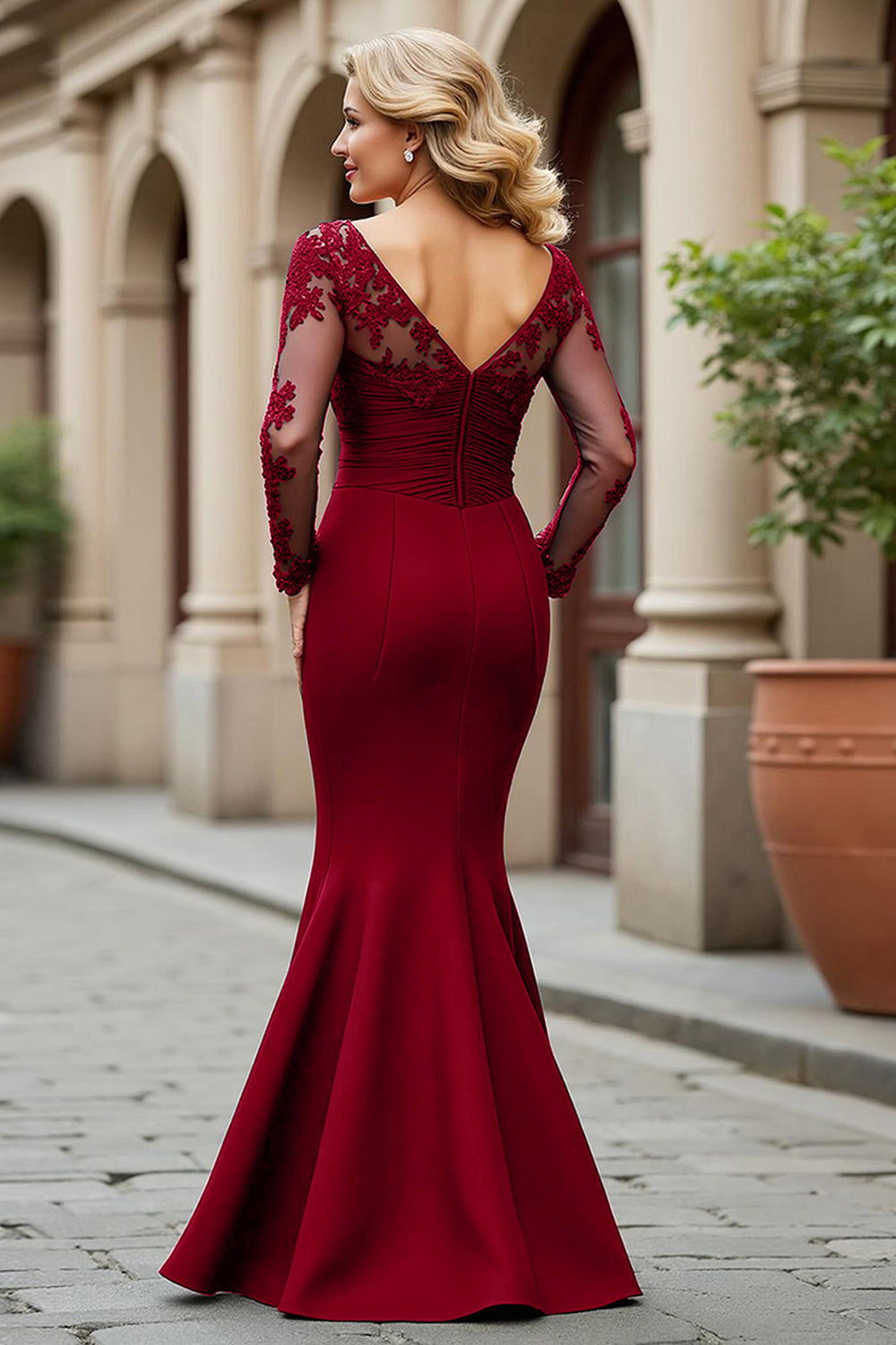 Black V-Neck Mermaid Long Mother of the Bride Dress with Sleeves