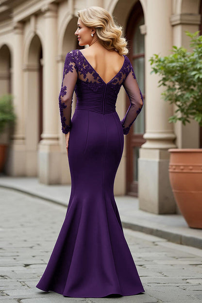 Mermaid V-Neck Long Black Mother of the Bride Dress