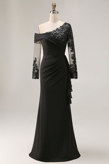 Sheath Asymmetrical Long Black Mother of the Bride Dress