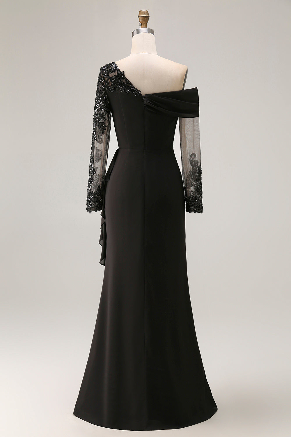 Sheath Asymmetrical Long Black Mother of the Bride Dress