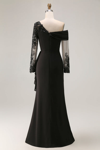 Sheath Asymmetrical Long Black Mother of the Bride Dress