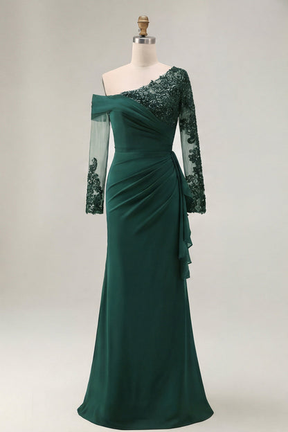 Sheath Asymmetrical Long Black Mother of the Bride Dress