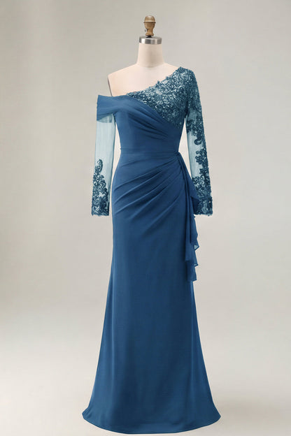 Sheath Asymmetrical Long Black Mother of the Bride Dress