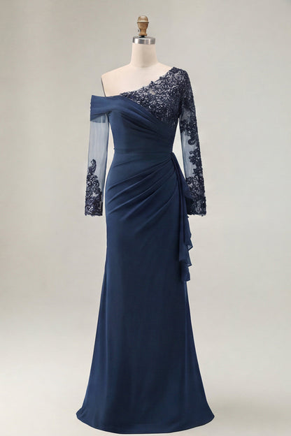 Sheath Asymmetrical Long Black Mother of the Bride Dress