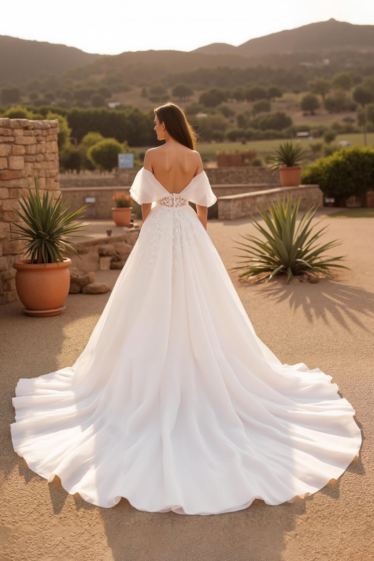 Ivory Tulle Off The Shoulder Corset Long Wedding Dress